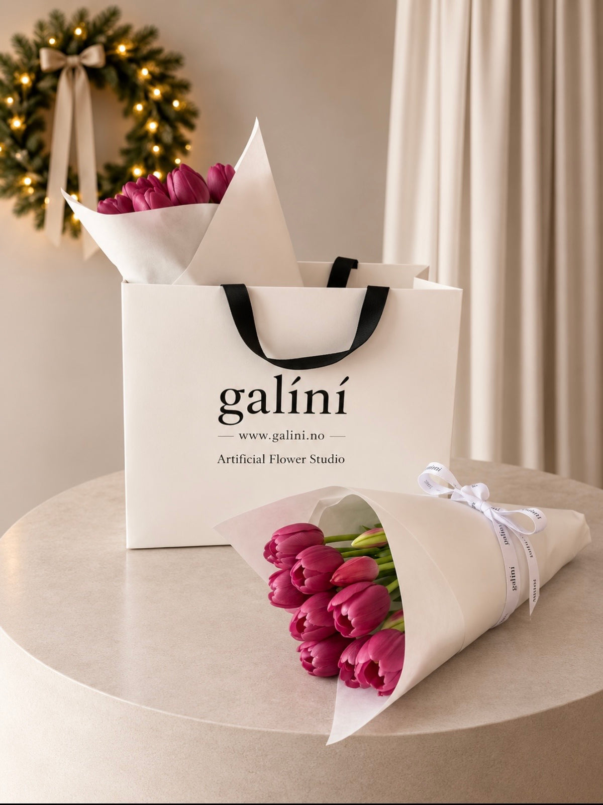 Galini Christmas - tulipanbukett burgunder