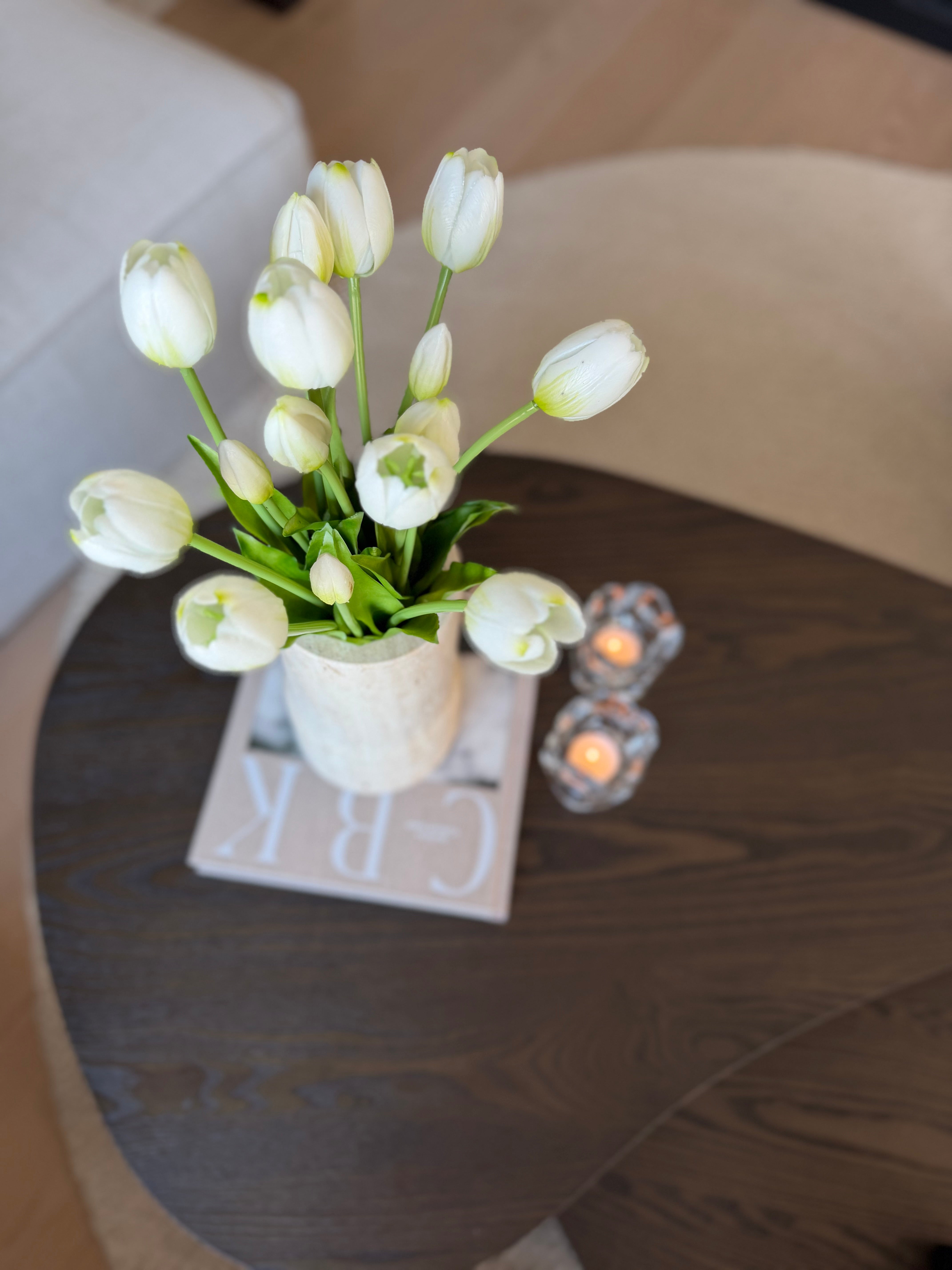 Tulipanbukett hvit/grønn - 15stk