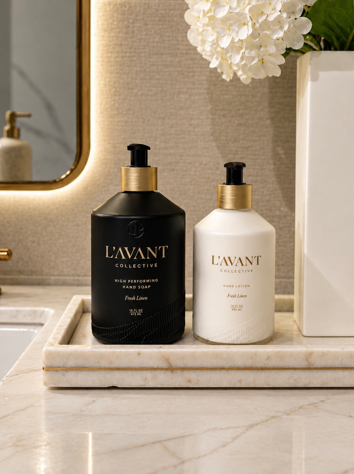 Såpe, lotion og marmorbrett - Fresh Linen