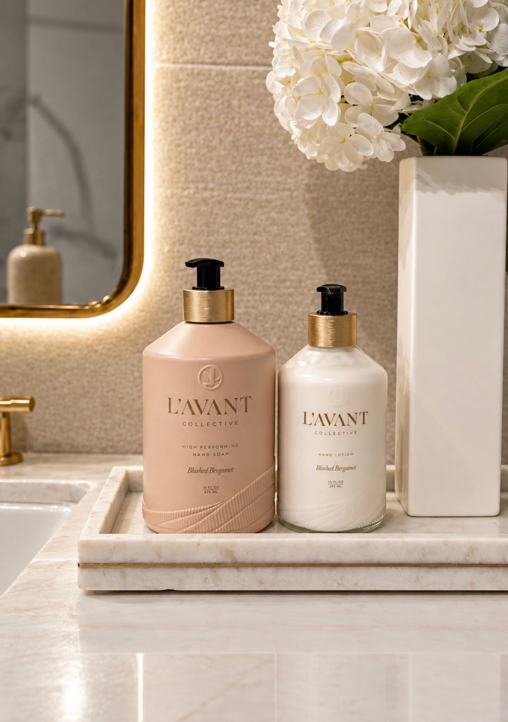 Såpe, lotion og marmorbrett - Blushed Bergamot